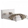 Mason Linen Blend Upholstered Platform Bed Pillow-Back Headboard,King Size,White King Bed