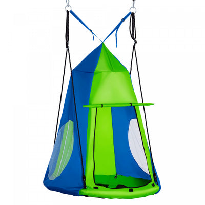 Outsunny Kids Hanging Tree Swing Tent for Backyard, Waterproof Sensory Swing Nest Pod, Saucer Swing with Screen Window, Rolling Door, for Indoor & Outdoor Use, Green