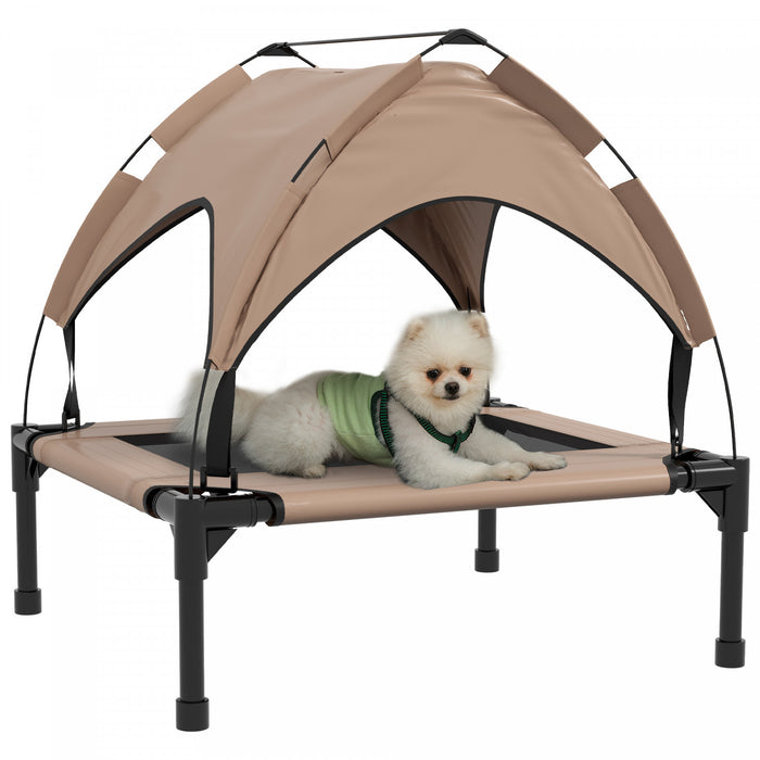 Pawhut Elevated Dog Bed With Canopy, Cooling Dog Cot Bed For Camping, Portable Raised Pet Cot With Washable Breathable Mesh, For Indoor Outdoor, S & M Dogs, 30\" X 24\" X 27\", Coffee