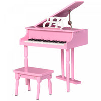Homcom Modern Kids Piano, 30 Keys, Set Of 2, Mini Toy For Child, Grand Piano With Music Stand And Be