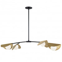 Dainolite Emma 4 Light Horizontal Pendant Matte Black/Aged Brass Finish White Glass Lamp