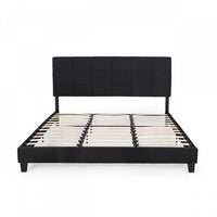 Lucia Upholstered Platform Bed Frame With Tufted Waffle Stitching,king Size,black King Bed 