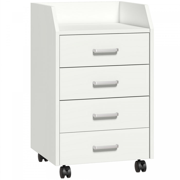 HOMCOM 4-Drawer File Cabinet with Lockable Wheels, White
