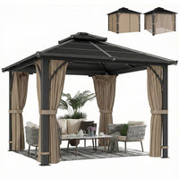Outsunny 10' x 10' Hardtop Polycarbonate Gazebo with Curtains, Khaki