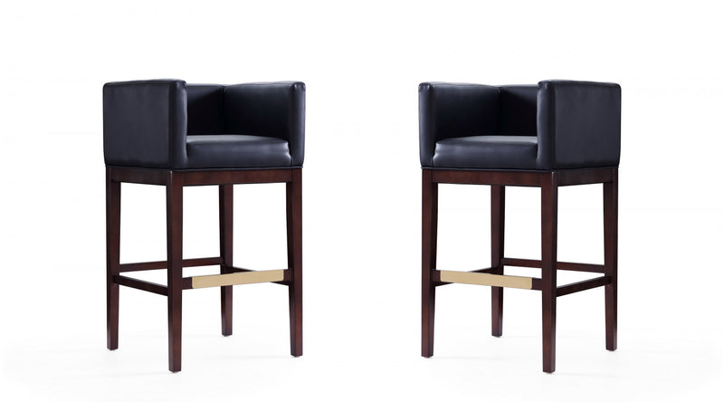 Kingsley Mid-Century Modern Wood Upholstered Barstool in Black - Set of 2