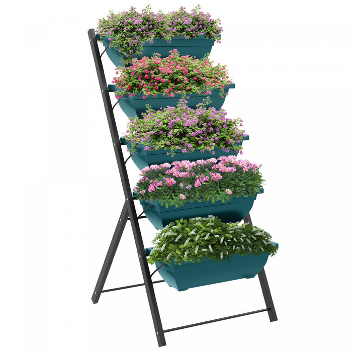 Outsunny 5-tier Raised Garden Bed With 5 Planter Boxes, Outdoor Plant Stand Grow Containers With Leaking Holes For Balcony Patio Outdoor, Green