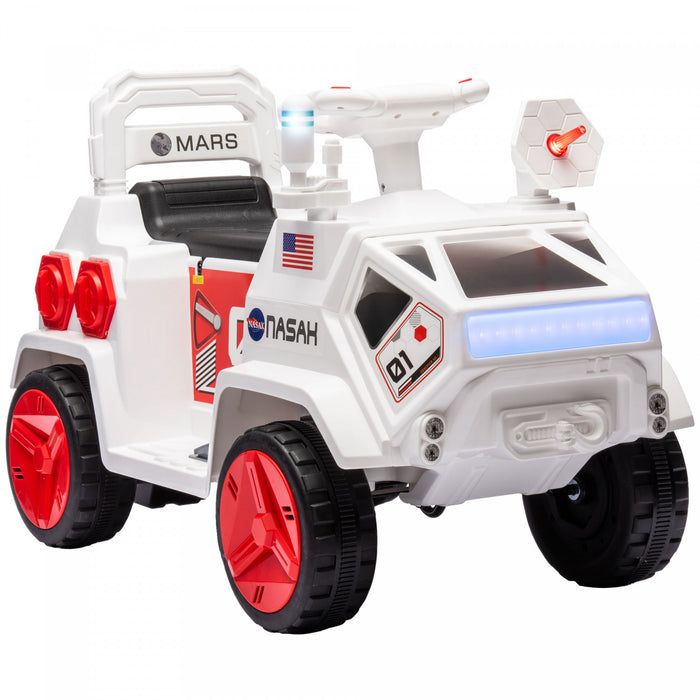Qaba Electric Car For Kids, 6v Battery Powered Ride-On Mars Rover Ride On Car With Sci-fi Sounds, Music, Lights, Mp3, Toddler Car For Ages 3-5, White