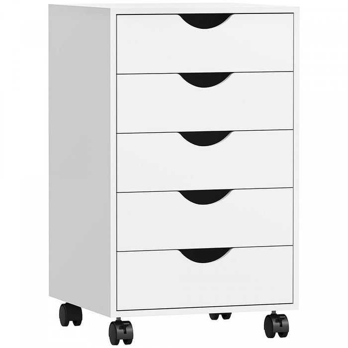 HOMCOM File Cabinet with 5 Drawer Wheels Storage Organizer White