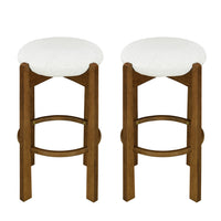 Olivia Rubberwood Indoor Round Seat Bar Stool Set of 2 with Durable Frame and Fabric 