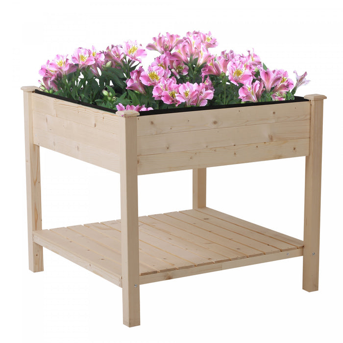 Outsunny Wooden Raised Garden Bed With Liner And Drainage Holes, Outdoor Elevated Planter Box With Legs And Storage Shelf, Garden Plant Stand Box