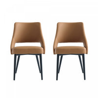 Tremont Modern Vegan Leather Metal Dining Chair in Saddle - Set of 2 