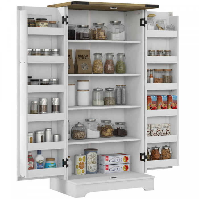 HOMCOM Kitchen Pantry Storage Cabinet with Adjustable Shelves Cream White
