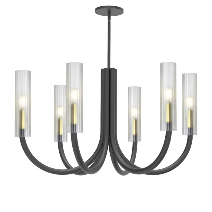Dainolite Wand 6 Light Chandelier Matte Black/Aged Brass Frosted Glass Lamp