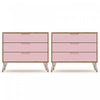 Rockefeller Mid-Century Modern 35\" Dresser in Pink (3-Drawer) - Set of 2