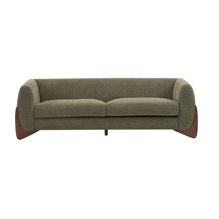 Harold 82.75\" Wood Boucle Sherpa 3-Seater Sofa,Olive Green Loveseat