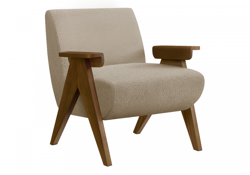 Monarch Specialties - Accent Chair, 31\"H, Upholstered, Living Room, Bedroom, Beige Fabric, Brown Walnut Wood