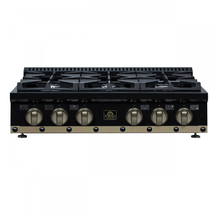 Forno Ambassador 36\" Gas Cooktop, Black, 6 burners-FCTGS5799-36CPBLK