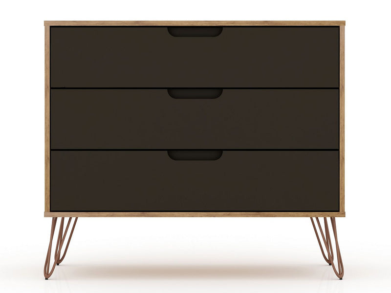 Manhattan Comfort Rockefeller Mid-Century Modern Dresser with 3-Drawers - Natural & Textured Grey