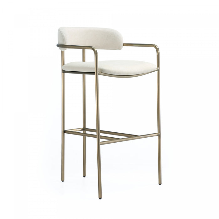 Serene Mid-Century Modern Metal Upholstered Barstool in Alabaster