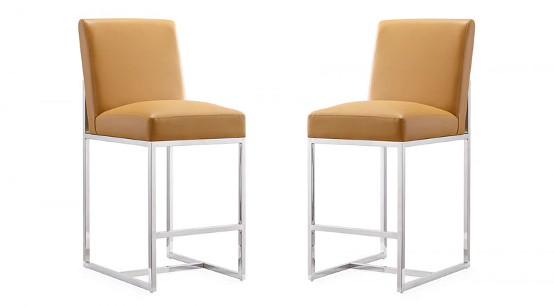 Element Modern Metal Upholstered Counter Stool in Camel - Set of 2