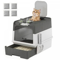 PawHut Cat Litter Box with Lid, Enclosed Kitty Litter Box with Pull-Out Drawer Tray, Scoop, 4 Deodorization Bags, Front Entry & Top Exit, Easy to Clean for Cats under 4 kg, Grey