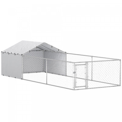 Pawhut Outdoor Dog Kennel With Waterproof & Uv-resistant Cover, Dog Run With Secure Lock For Small Medium Large Dogs, 19.7' X 7.5' X 4.9'