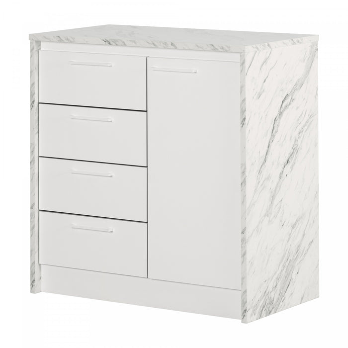 Myro Compact Kitchen Island With Storage - Faux White Marble And White 