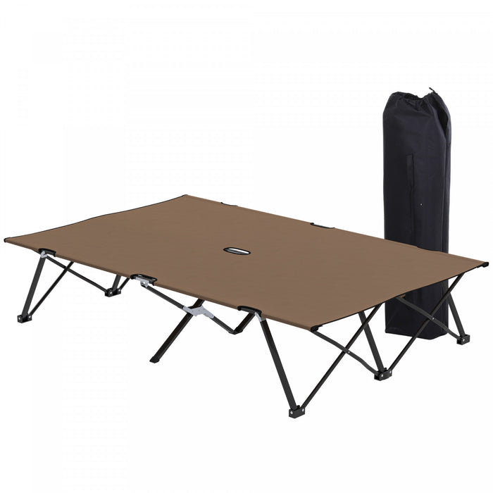 Outsunny 76\" Two Person Folding Camping Cot With Carrying Bag, Khaki
