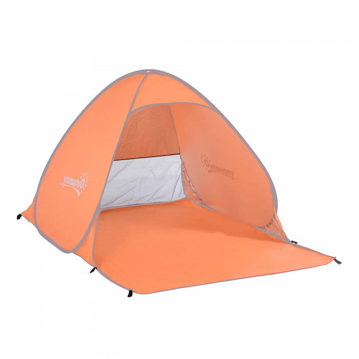 Outsunny Pop Up Beach Tent Portable Sun Shelter Uv Protection Outdoor Patio With Carry Case & Stakes Orange