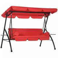 Outsunny 3-seat Outdoor Patio Swing Chair, Converting Flat Bed, Canopy Swing Glider W/ Adjustable Sh