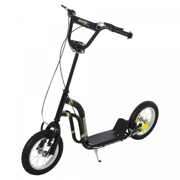 Aosom Youth Kick Scooter With 12'' Inflatable Rubber Wheel, Teens Scooter For Kids 5+ Year Old With Adjustable Height Handlebar, Black