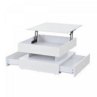 Lumina 25.5 Inch Square Lift-Top Coffee Table with LED Lights and Dual Drawers, White 