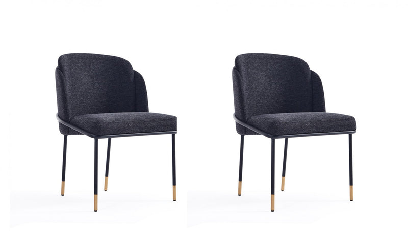 Flor Modern Metal Twill Weave Dining Chair in Black - Set of 2