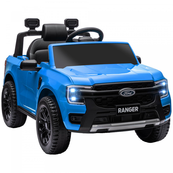 Qaba Ford Ranger Licensed 12v Powered Ride-On Car With Rear Storage, Battery Powered Kids Electric Car Truck With Remote Control, Spring Suspension, Headlights, Music Horn, Blue