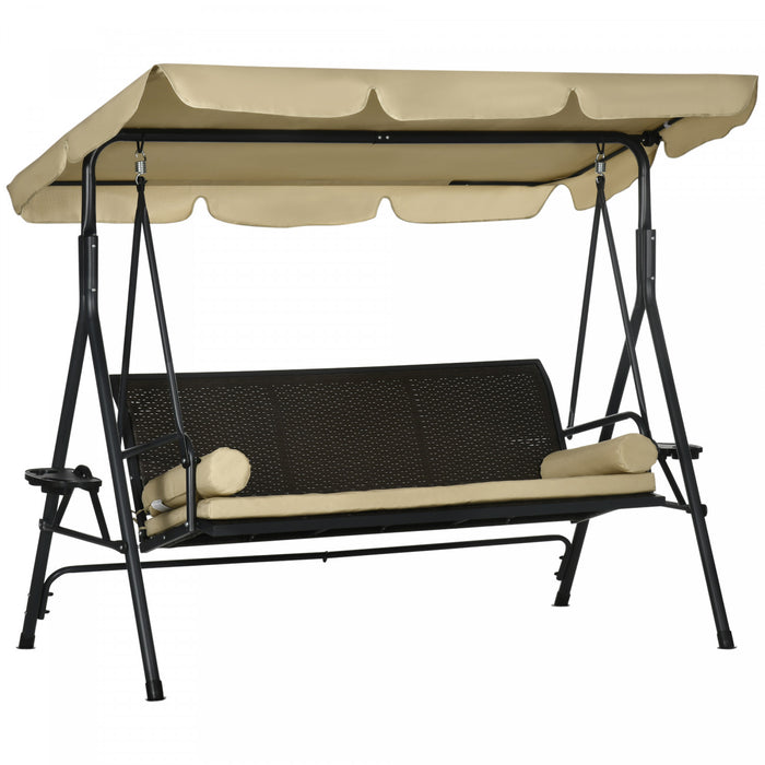 Outsunny 3-seat Porch Swing With Canopy Outdoor Swing Chair W/ Rattan Seat