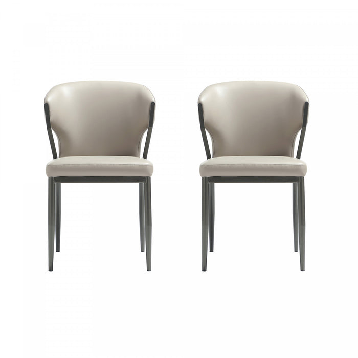 Kirsten Modern Metal Vegan Leather Dining Chair in Light Gray - Set of 2