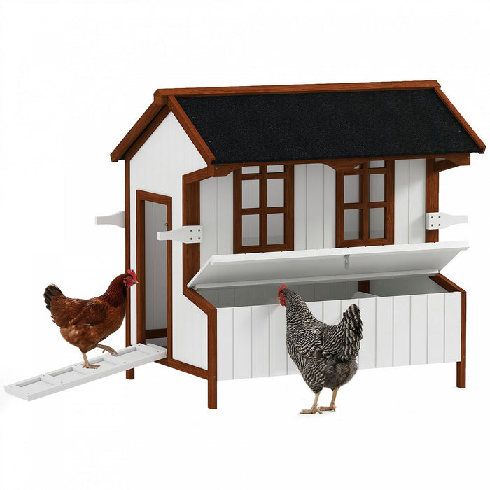 PawHut 47\" Chicken Coop Wooden Chicken House Rabbit Hutch Raised Poultry Cage Portable Hen Pen Backyard with Nesting Box and Handles