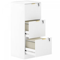 HOMCOM 3 Drawer File Cabinet Fluted Vertical Filing Cabinet with Lock White