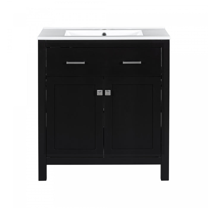 Baker 30 Inch Modern Bathroom Vanity with Ceramic Sink & Storage Cabinet, Black