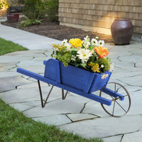Costway Wooden Wagon Planter Decorative Indoor/outdoor Rustic Flower Cart With Wheel Blue