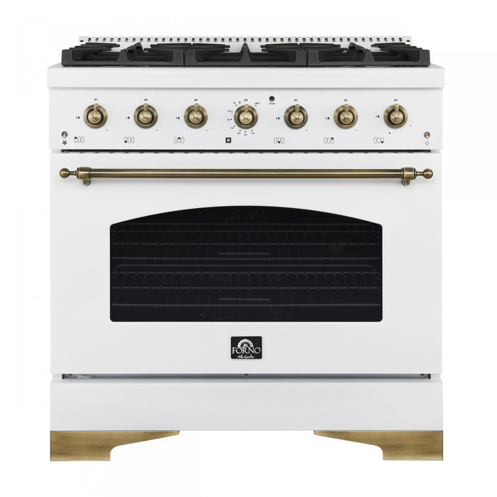 Forno Antico 36\" Dual Fuel Gas Range, White, 4.5 cu.ft. - FFSGS6113-36WHT