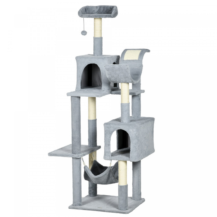 Pawhut Tall Cat Tree For Indoor Cats, 70\" Multi-level Cat Tower With Hammock, Cat Bed, Cat Condo With Sisal Scratching Posts, Bluish Grey