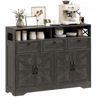 HOMCOM Sideboard, Buffet Cabinet with 4 Barn Doors and 3 Drawers Dark Brown