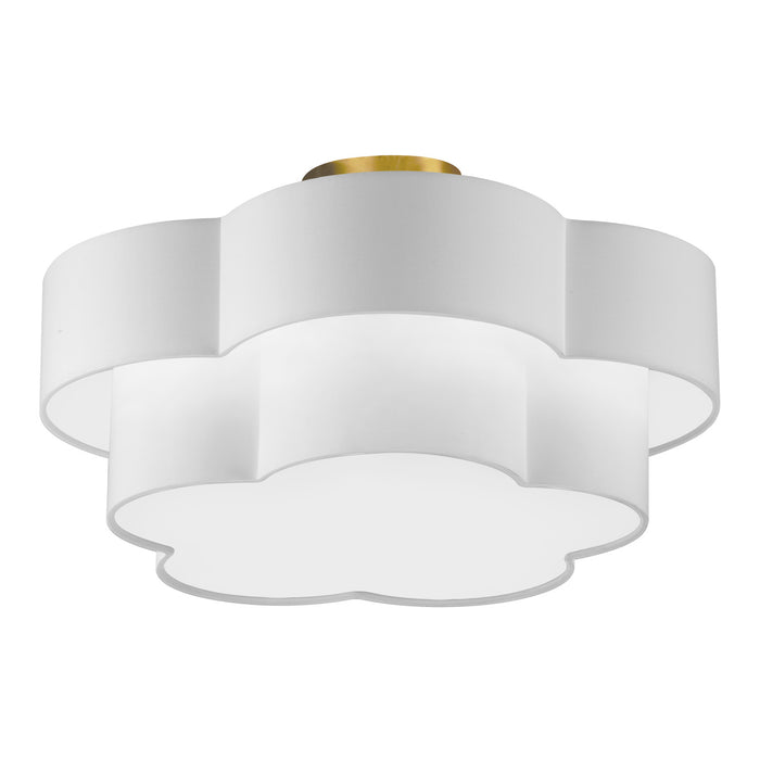 Dainolite Phlox 3 Light Flush Mount Large Aged Brass White Shade Lamp