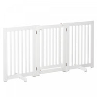 Pawhut Free Standing Pet Gate Indoor Wooden Dog Barrier Folding Safety Fence With Open Door Z Shape