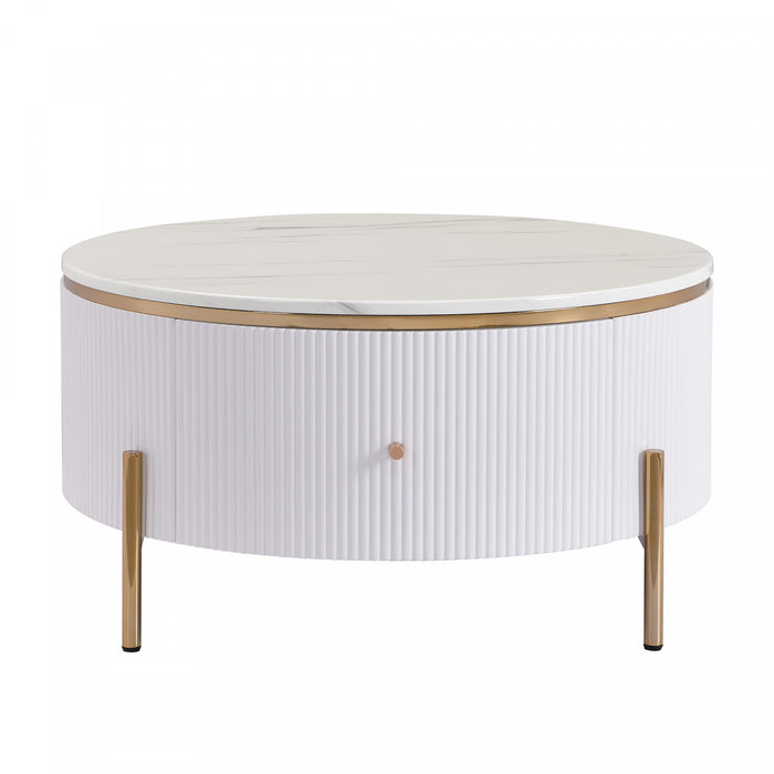 Nelson 31.5\" Modern Round Coffee Table With 2 Storage Drawers, White