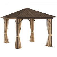 Outsunny 10' X 12' Patio Gazebo Outdoor Hardtop Gazebo With Aluminum Frame, Mesh Nettings, Curtains 