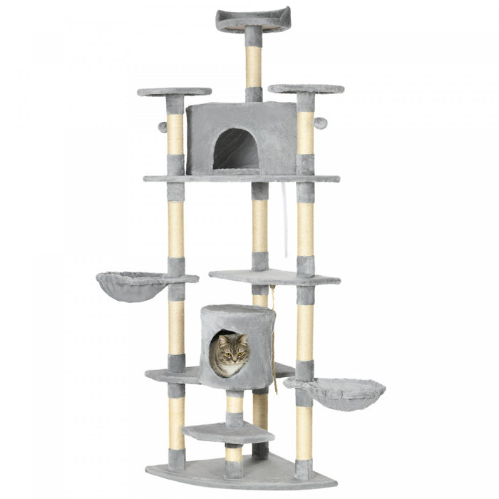 Pawhut 79\" Cat Tree Multi-level With Two Condos, Kitty Tower With Scratching Posts, Two Hammocks, Perches, Interactive Toys, Dark Gray