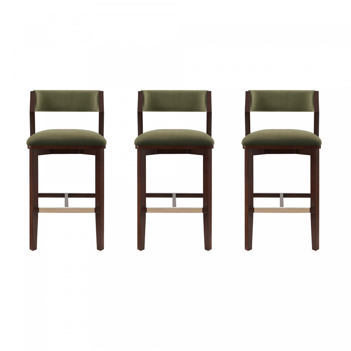 Patricia Modern Wood Upholstered Barstool in Turtle Green - Set of 3
