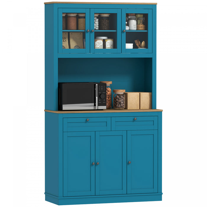 HOMCOM 71\" Pantry Cabinet w/ Microwave Space Buffet w/ Hutch Navy Blue